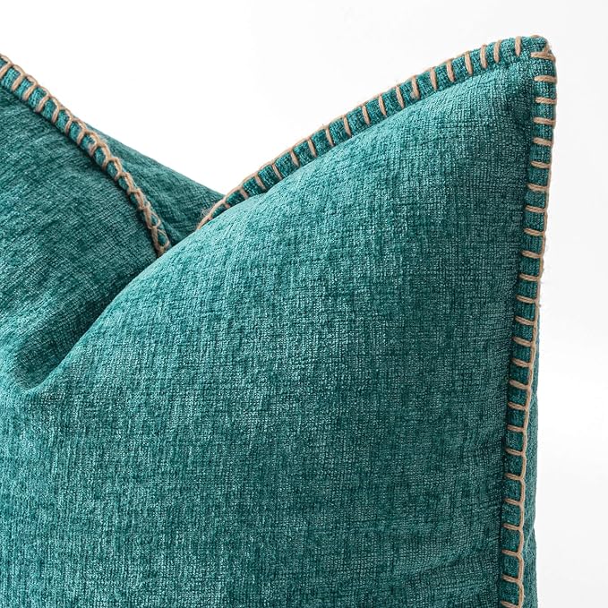 MIULEE Decorative Couch Throw Pillow Covers 18x18 Inch Teal 2 Pack | Farmhouse Pillow Covers with Stitched Edge, Soft Chenille Cushion Cases, for Sofa Bed Living Room Home Decor
