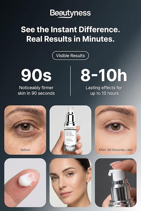 Instant Ageless Eye Cream-Instantly Reduces Under Eye Bags, Wrinkles, Dark Circles, Fine Lines & Crow's Feet. Powerfully Tighten & Lifts Sagging Skin that last Hours.