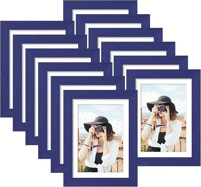 Picrit 5x7 Picture Frame Set of 12, Display 4x6 with Mat or 5x7 without Mat, Photo Frames for Wall Mounting or Table Top Display, Navy Blue