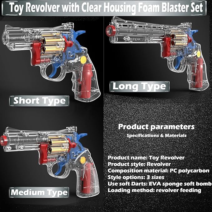 Clear Housing Toy Revolver Foam Blaster with Elite Soft Foam Darts for Nerf Guns Toys Gun Set for Kids Ages 5 6 7 8 Medium