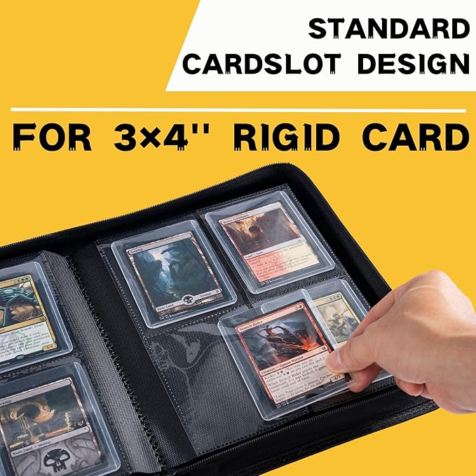 Top loader Binder, Holds 128+ Toploaders, 4 Pocket Top Loader Card Storage Case, Double-Sided Pockets for trading card in 3 x 4'' Toploaders