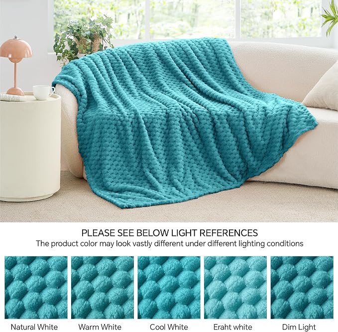 BEDELITE Teal Large Throw Blanket for Couch, Cozy Gifts for Women, 50 * 70 | 3D Jacquard Decorative Fleece Blanket, Super Soft Plush Throws, Cute Birthday Gift for Women & Men, Suitable for All Seasons