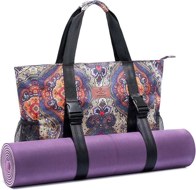Heathyoga Multi-Functional Yoga Mat Carrier Gym Tote Bag - Large Mat Pocket, Women's Workout Bag