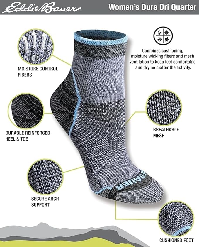 Eddie Bauer Women's Dura Dri Moisture Control 6-pair Quarter Socks