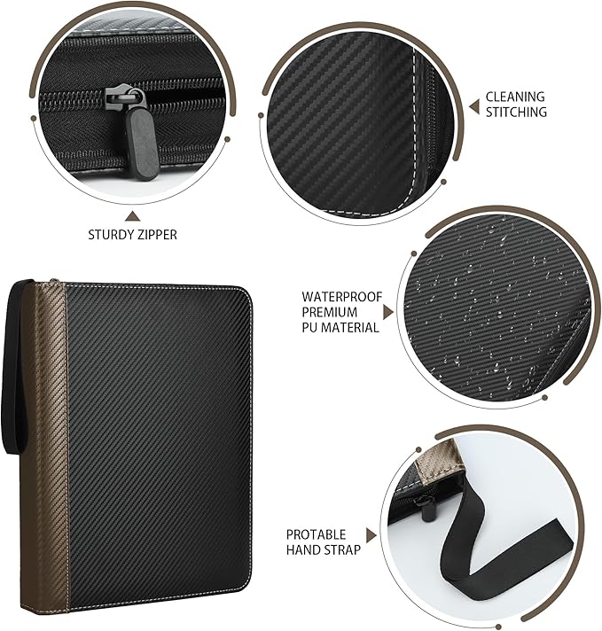 9 Pockets Trading Card Binder with Sleeves Card Organizer, 900 Double Sided Pocket PU Card Collection Binder, Baseball Binder,for Sports Card, MTG, TCG Yugioh Card (Brown)