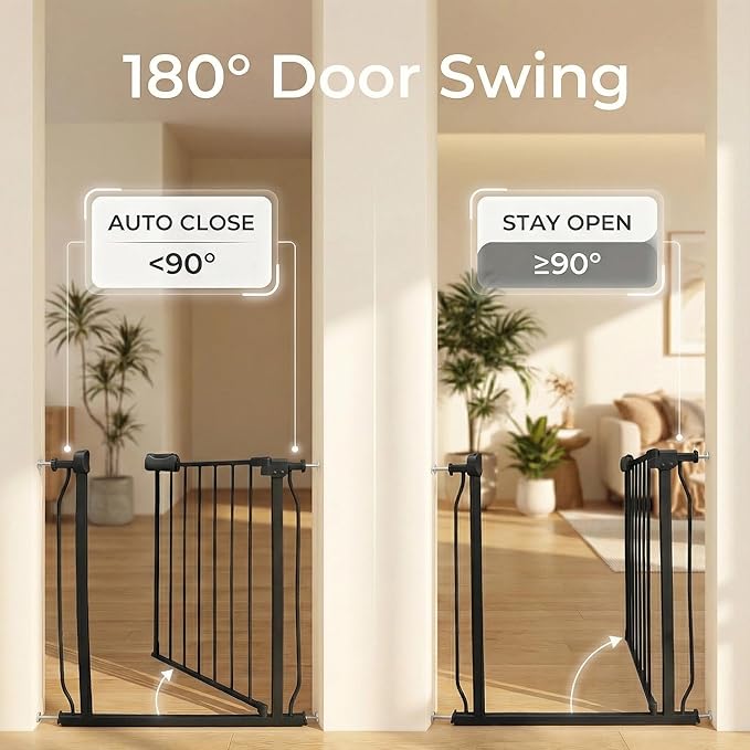 Heavy Duty Baby & Pet Safety Gate - Extra Wide 76.4-81.1 Inch, Black Metal, Pressure Mounted, Walk-Through