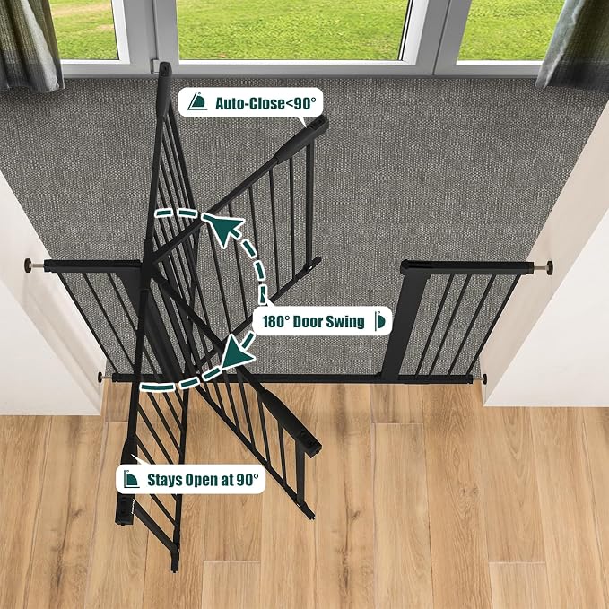 29.7"-51.5" Extra Wide Baby Gate for Stairs, Easy Walk Thru Dog Gate, Black | 21.1" Large Opening Door, Pressured Mounted No Drilling, 30" Tall Pet Gate for Doorways, Hallways, Kitchen & Bedroom