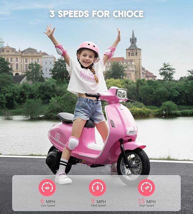 Kids Motorcycle, 2 Wheel Electric Motorcycle for Girls Ages 8-14, 24V Ride on Toys with Music, Story, Headlight, 3 Speed Options, Up to 60min Ride Time, for Riders up to 143 lbs, Easy Assemble, Pink