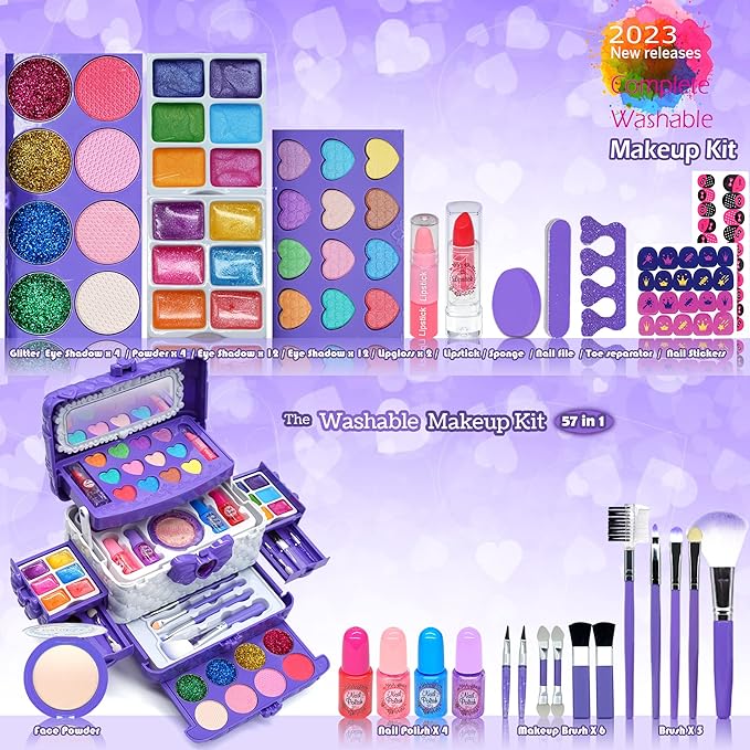Kids Makeup Sets for Girls - Kids Makeup Sets for Girls 3-4, Maquillaje para Niñas,Best Toys for Little Girl,Play Make Up Kit, Princess Toddler Kid Stuff Ages4-12 Year Old Girl Birthday Gifts