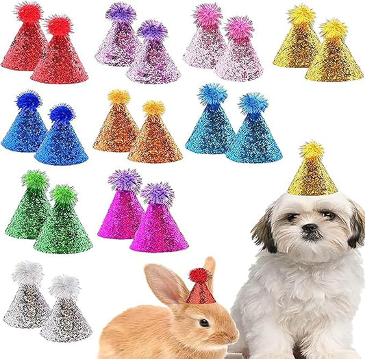 Dog Birthday Hat Set for Small Medium Dogs Cat Puppies, Mini Party Hat with Adjustable Headbands, Cute Pet Hat with Pompons for Birthday Christmas Party Decoration Accessories (Small 3 inch 20pcs)