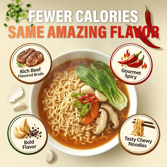 Nongshim Shin Ramyun Light, Air-Dried Korean Ramen Noodles, 4 Pack | Air-dried instant ramen with spicy beef broth, roasted vegetable notes, large vegetable flakes