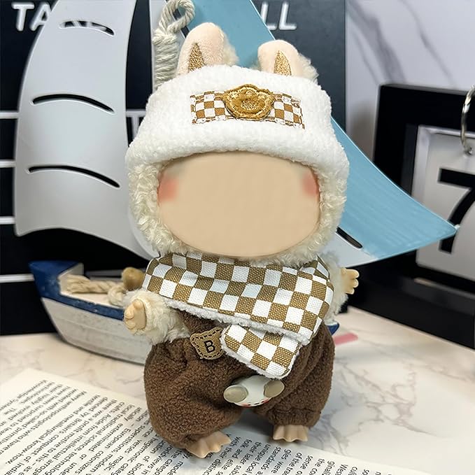 Doll Cloth Set for 17cm Dolls,Stylish Outfit Brown Grid Designer,Cute Cloth for Dress up Unique Style (Doll Not Included)