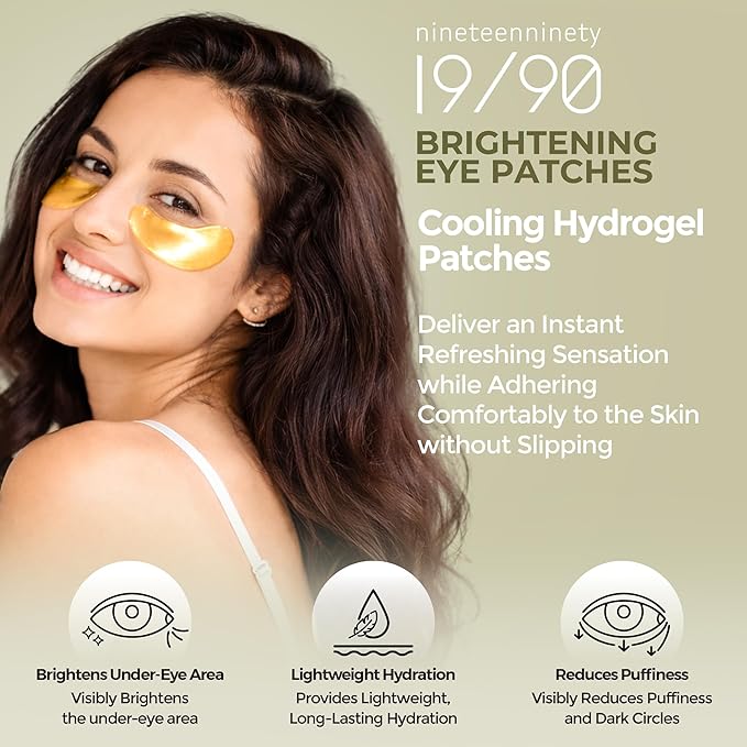 19/90 Under Eye Patches for Dark Circles & Puffiness – Hydrogel Eye Masks with Caffeine, Niacinamide & Collagen – Helps Reduce the Look of Bags & Fine Lines, Gold, (30 Pairs)