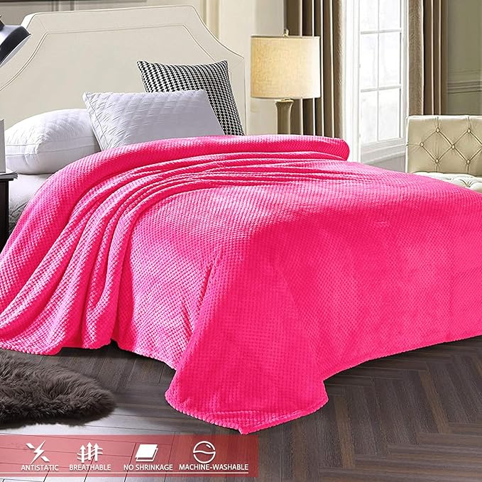 Exclusivo Mezcla Large Waffle Fleece Throw Blanket for Couch, Hot Pink | Lightweight Soft Blanket for Sofa, Bed, Living Room, Plush Fluffy Throw for Home Decor, Travel, All Season, 50x70 Inches