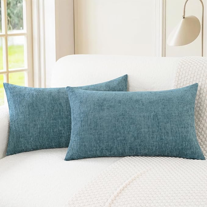 CaliTime Decorative Couch Throw Pillow Covers 26 X 16 Inches Smoke Blue | Pack of 2, Cozy Chenille Cushion Cases for Sofa Bed Living Room Farmhouse Home