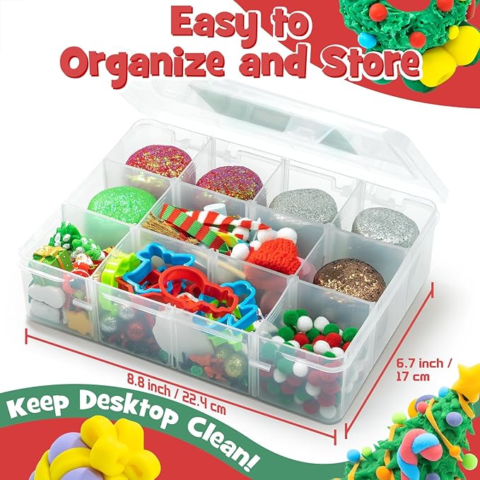 SIMPLIPLAY Christmas Sensory Dough Kit with 6 PCS 18oz Glitter Doughs & Accessories(280+pcs), DIY Christmas Crafts Kids, Stocking Stuffers for Kids, Build a Snowman Kit with Ornaments Creative Gift