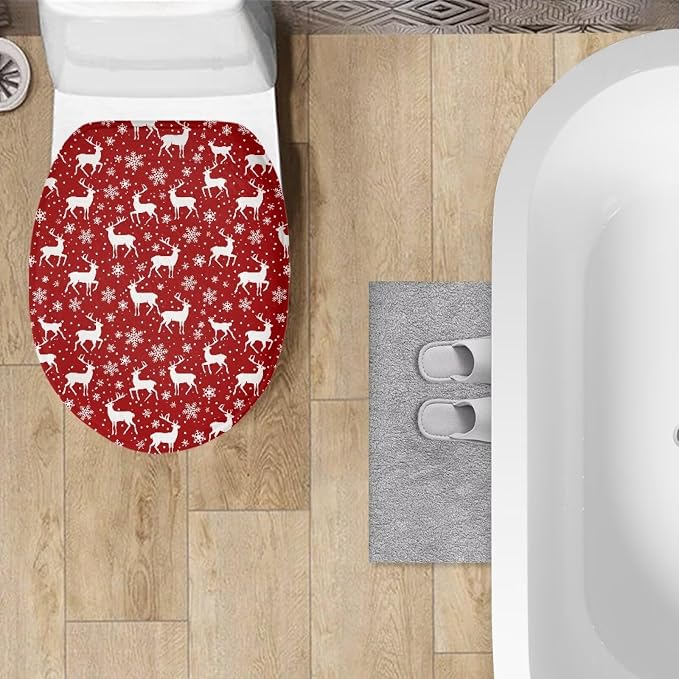Christmas Deer Toilet Lid Cover, Comfortable Dustproof and Reusable Toilet Seat Cover, Flannel Soft Bathroom Accessories Toilet Lid Cover