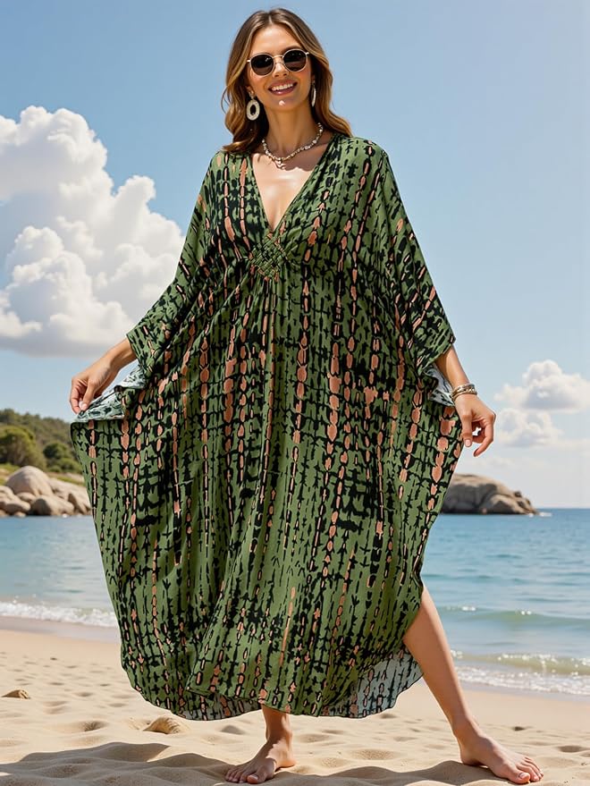 Mumu Dresses for Women Plus Size, Bohemian Kaftan Beach Cover Up Long Maxi Nightgown Soft Loungewear