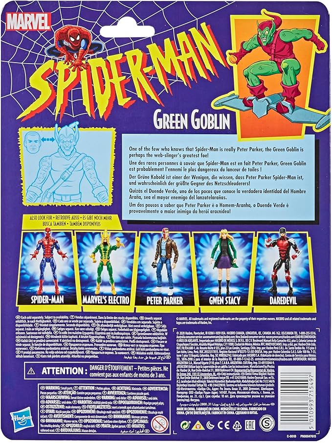 Hasbro Marvel Legends Series Spider-Man 6-inch Collectible Green Goblin Action Figure Toy Retro Collection