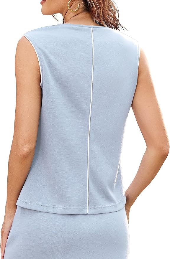 Womens 2 Piece Skirt Sets Summer Sleeveless Travel Outfit | Color Block Tennis Skort Sets, Built-In Shorts with Pockets, Aiportl Vacation Athletic Matching Sets