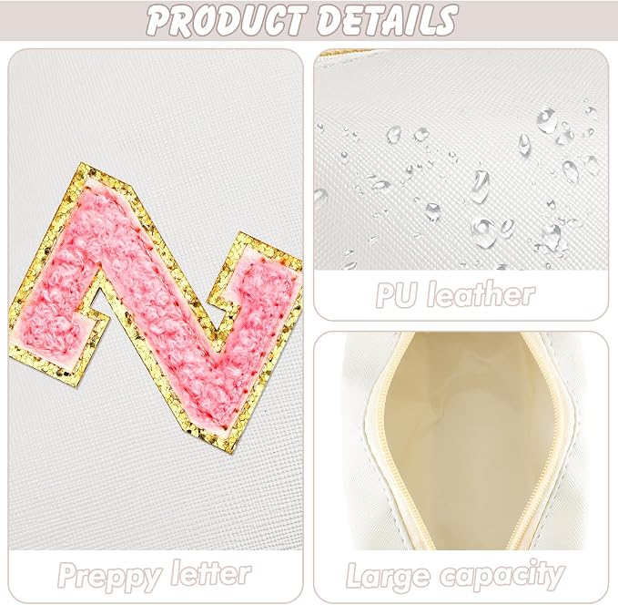 URSKYTOUS Initial Makeup Bag Personalized Preppy Travel Small Cosmetic Bag Cute PU White Chenille Letter Makeup Pouch for Purse Waterproof Zippered Toiletry Organizer for Women Girls Kids Friends (Z)