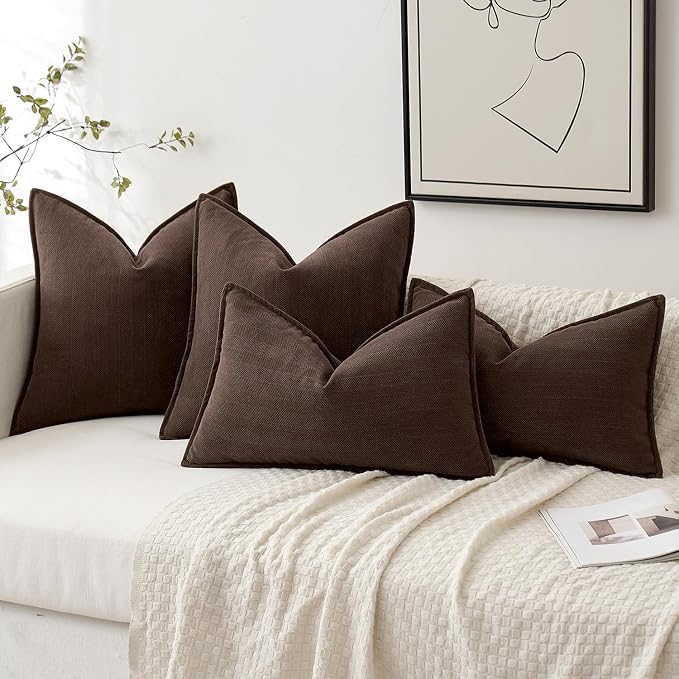 MIULEE Pack of 2 Reddish Brown Decorative Chenille Pillow Covers 18x18 Inch | Soft Couch Throw Pillows,Farmhouse Cushion Covers with Elegant Design for Sofa,Bedroom,Living Room,Spring Home Decor