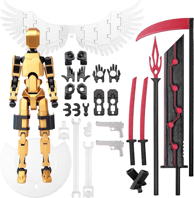 (Assembly Completed Dummy 20 Action Figure, 8.1 inches, Strong Magnetic Accessories, 8 Types of Weapons 3D Printed Robot Multi-Jointed Movable, Spider Ninja Series (Dark Gold)