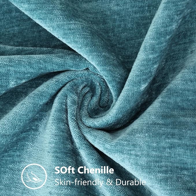 decorUhome Soft Chenille Throw Pillow Covers 12x20 Set of 2 Teal | Fall Textured Decorative Throw Pillow Cases Stitched Edge Modern Farmhouse Luxury Boho Velvet for Couch Sofa Bed Home Decor