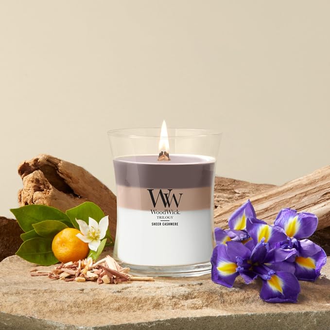 WoodWick Sheer Cashmere Medium Hourglass Trilogy Candle