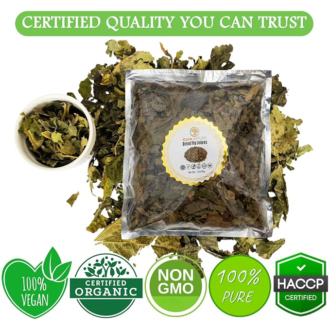 Cure Wid Pure – Certified Organic Fig Leaves 2oz – Non-GMO Hoja de Higo in Eco-Friendly Resealable Bag for Herbal Infusions – Antioxidant-Rich Fig Leaves Tea for Digestion,Circulation & Relaxation