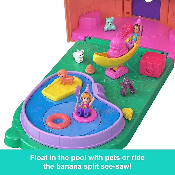 Polly Pocket Micro Dolls & Large Gelato House Playset, Ice Cream Bear Theme with 25+ Accessories Including Furniture, Food, and Pets