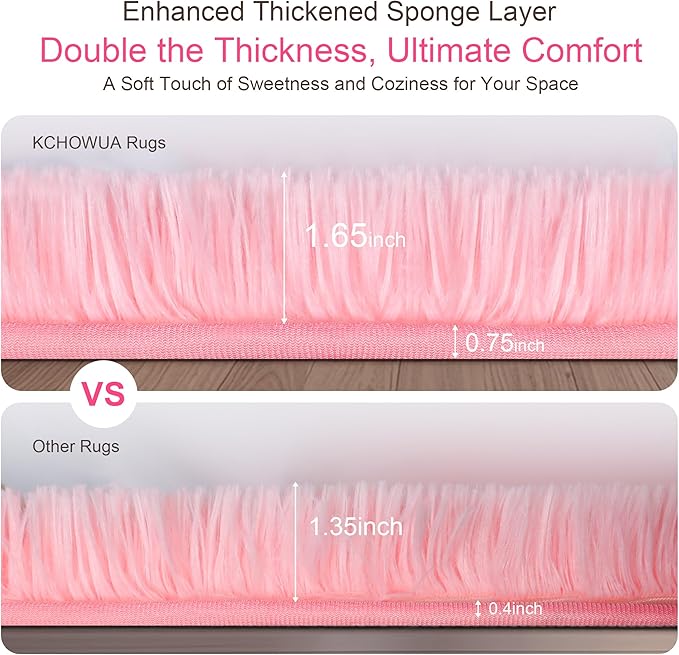 KICHOWUA 5x8 Thick Pink Fluffy Shag Rug for Girls Bedroom, Plush Washable | Area Rug for Living Room, Kids Nursery, Dorm Room, Thick Shaggy Carpet