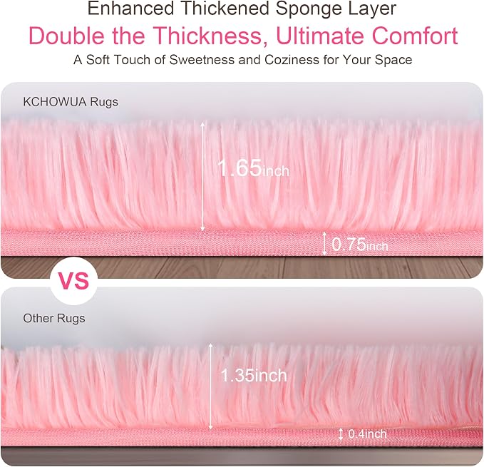 3x5 Thick Pink Fluffy Shag Rug for Girls Bedroom, Plush Carpet | Area Rug for Living Room, Kids Nursery, Boys Dorm Room, Machine Washable Shaggy Floor Carpet