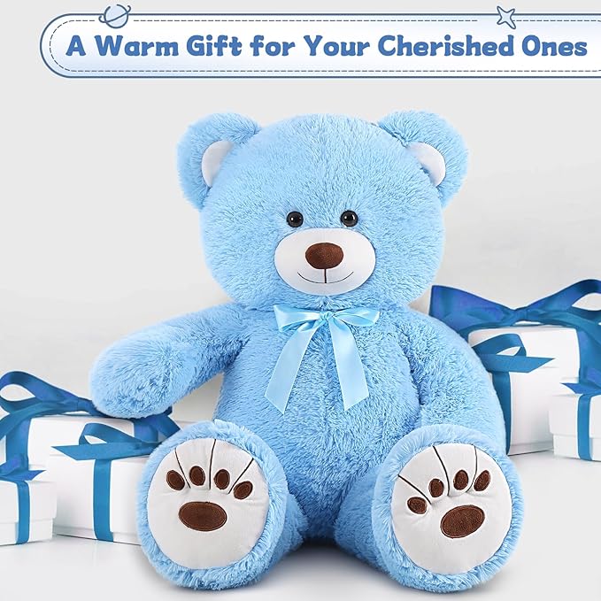 MorisMos Giant Blue Teddy Bear Plush, 36in Large Stuffed Animal for Baby Shower, Life Size Bear for Kids, Girls, Girlfriend on Birthday, Valentine's