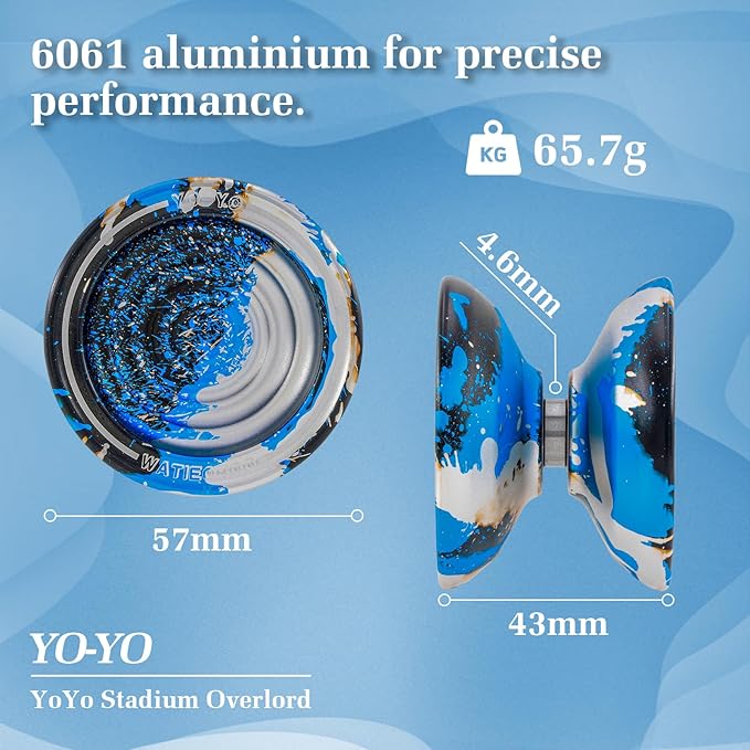 WATIEOBOO Responsive Metal Yoyo Professional yoyo,Professional Unresponsive Yo yo for Adults Pro Metal Trick Yo-yo with Yo Yos Bearing Kit 10 Strings, Case & Gloves - Black Blue Silver