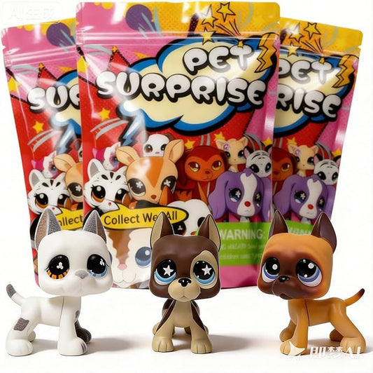 3pcs/Set Custom Flocked Pet Shop Toys Short Hair Cat Kitten Collie Great Dane Cocker Spaniel Dachshund Puppy Dog OOAK Compatible with LPS (#577 and 817 and 244)