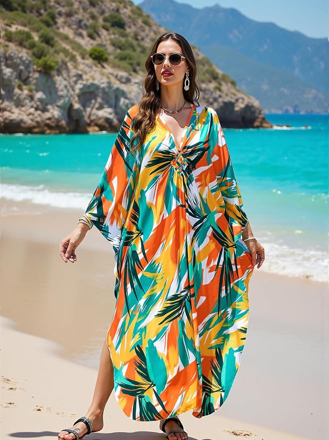 Mumu Dresses for Women Plus Size, Bohemian Kaftan Beach Cover Up Long Maxi Nightgown Soft Loungewear