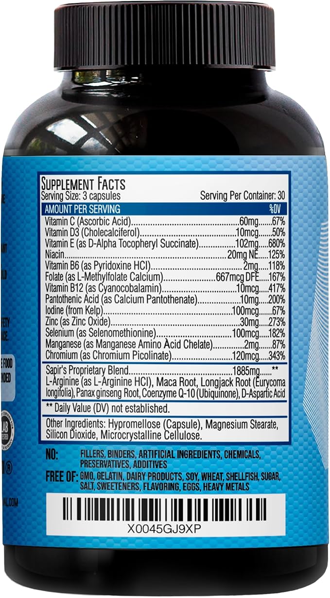 Semen Volume Booster & Male Fertility Supplement - Pre Conception for Him Sperm Health, Count, Motility & Strength with Maca, L-Arginine, Zinc, Folate Acid Prenatal Multivitamins - Erect Pills