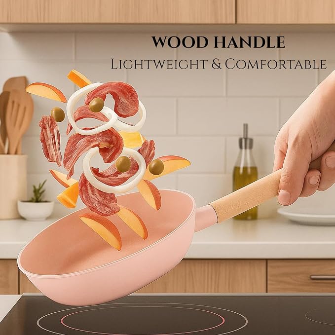 Neoflam 11" Non Stick Frying Pan with Wood Handle – Ceramic Coated Saute Skillet for Healthy Cooking, PFOA Free, Lightweight, Even Heat Distribution, Induction & All Stovetops, Made in Korea