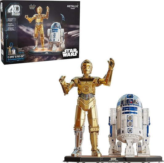 4D Build, Star Wars C-3PO & R2-D2 3D Model Kit with Stand, Star Wars Collectibles & Desk Décor, Adult Puzzles, Building Toys, 3D Puzzles for Adults & Teens, 416 Pieces, for Ages 12 & Up
