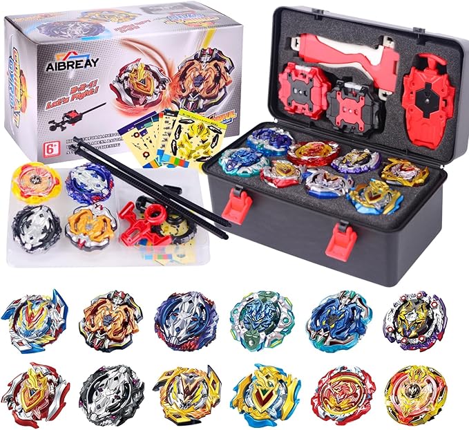 Battling Top Burst Gyro Toy Set 12 Spinning Tops 3 Launchers 1 Grip Toy Combat Battling Game with Portable Storage Box Gift for Kids Children Boy and Girl Ages 6+…