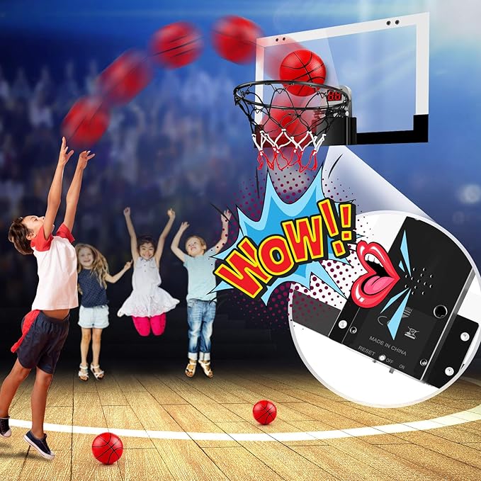 Indoor Basketball Hoop Boys Gifts for Teens Door Room Basketball Hoop Mini Hoop with Scoreboard, 3 Balls and Batteries Basketball Toys for 8 9 10 11 12