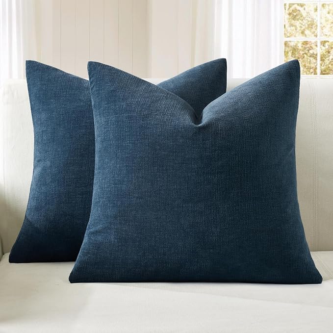 MIULEE Dark Blue Chenille Couch Throw Pillow Covers, 18x18 | Set of 2, Soft Coastal Home Decor, Modern Farmhouse Decorative Pillowcases for Sofa Living Room Bed