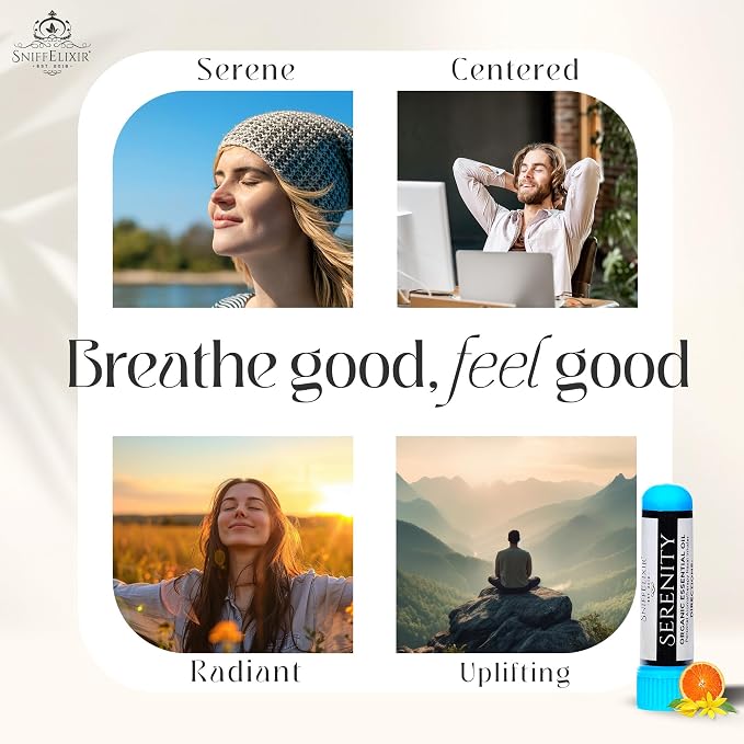Serenity Stress Relief Aromatherapy Nasal Stick Vapor Inhaler for Calm, Self Care, USA Made with Organic Citrus Essential Oils, Stress Reliever Gift