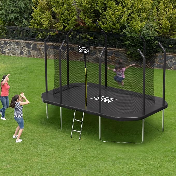 AOTOB 8×12 FT ，8×14 FT Rectangle Trampoline - Perfect Outdoor Large Trampolines for Kids - Gymnastics Style Trampoline with Enclosure Net - Supports Up to 440 lbs