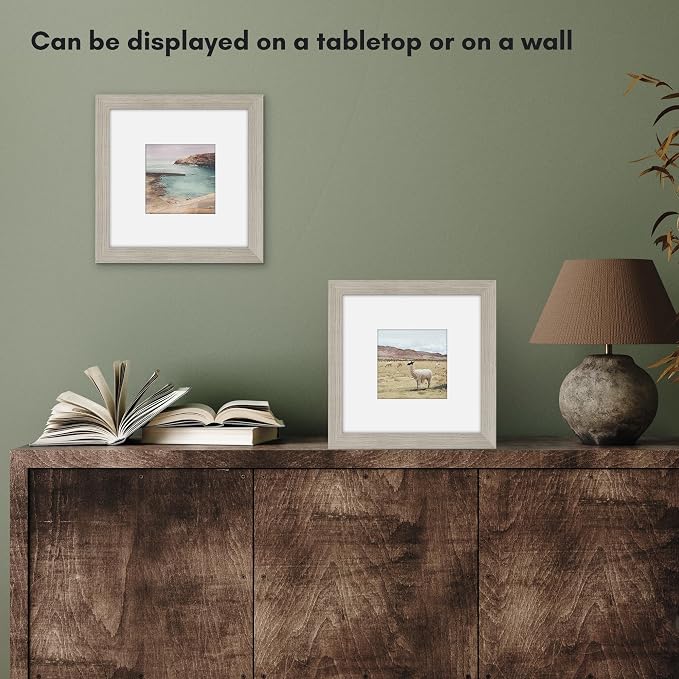 Americanflat 8x8 Picture Frame with Shatter-Resistant Glass - Use as 4x4 Frame with Mat or Display 8x8 Photo Without Mat - Signature Collection - Square Frames for Tabletop and Wall - Driftwood