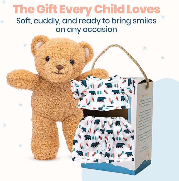 Zip N' Bear Soft Plush Teddy Bear Stuffed Animal with Cozy Cubs Pajamas - Zippy The Bear Cute Cuddly Plush Toy, Perfect Sensory Teddy for Kids, Toddlers - Adorable Gift & Bedtime Companion