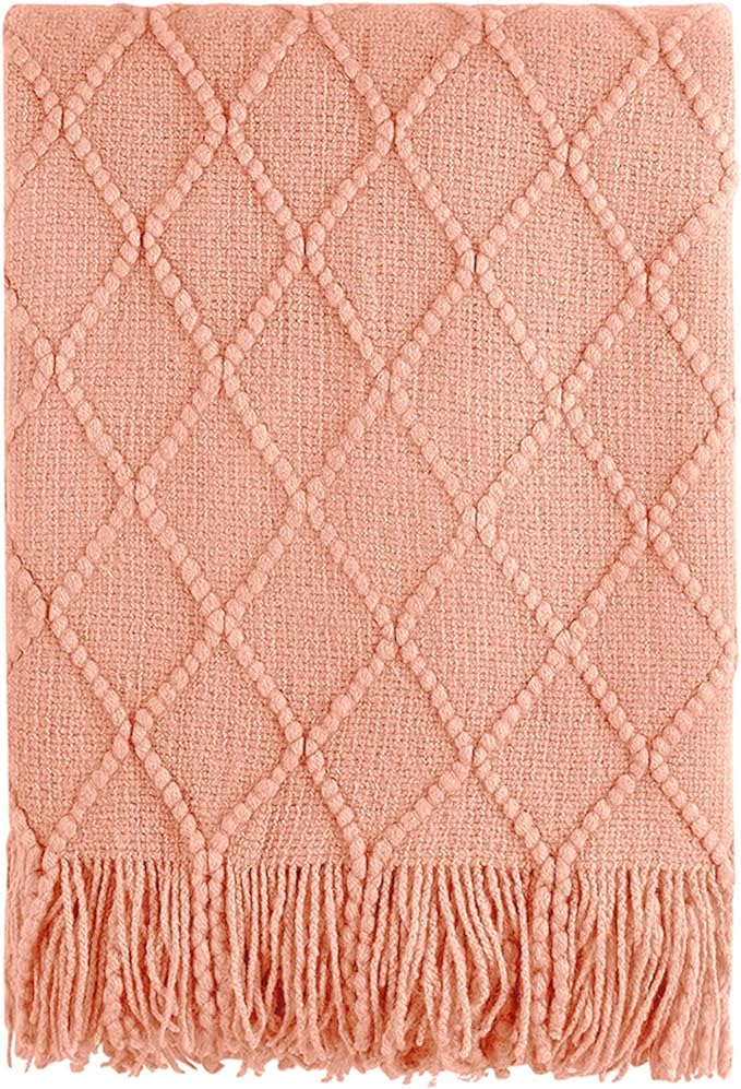 BOURINA Orange Throw Blanket 50x60Inch Boho Knitted Soft Throw Sofa Blanket | Knitted Throw Blanket 50x60 Inches, Soft Lightweight Boho Weave Throw Decorative Couch Blanket for Living Room Bedroom Chair