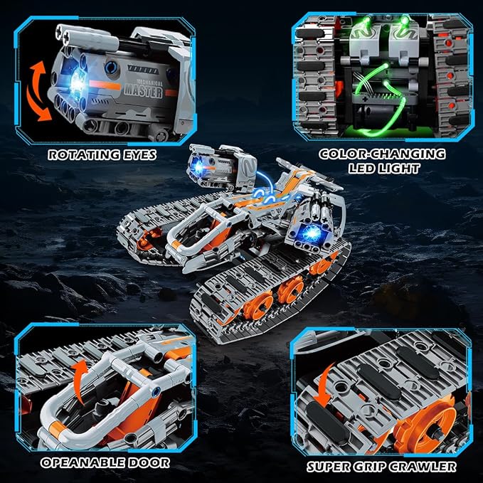 5-in-1 Building Toys with LED Light, APP & Remote Controll Building Block Set, 604 PCS RC Tech Rechargeable Tank Robot Sleigh Tracked Racer Toy, Gift for Kids Boys Girls Ages 6 7 8 9 10 11 12+