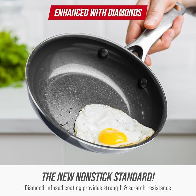 Blue Diamond 8" Diamond Infused Ceramic Nonstick Frying Pan Skillet, Gray | PFAS-Free Ceramic Nonstick, Dishwasher & Oven Safe, Stay Cool Handle, Durable Metal Utensil Safe, Egg & Omelet Pan